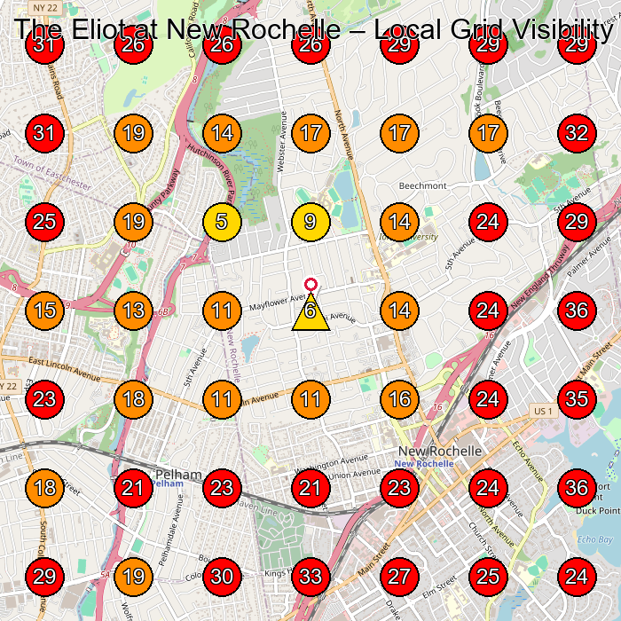 The Eliot at New Rochelle GeoGrid visibility map for Assisted Living Facility in Tenafly